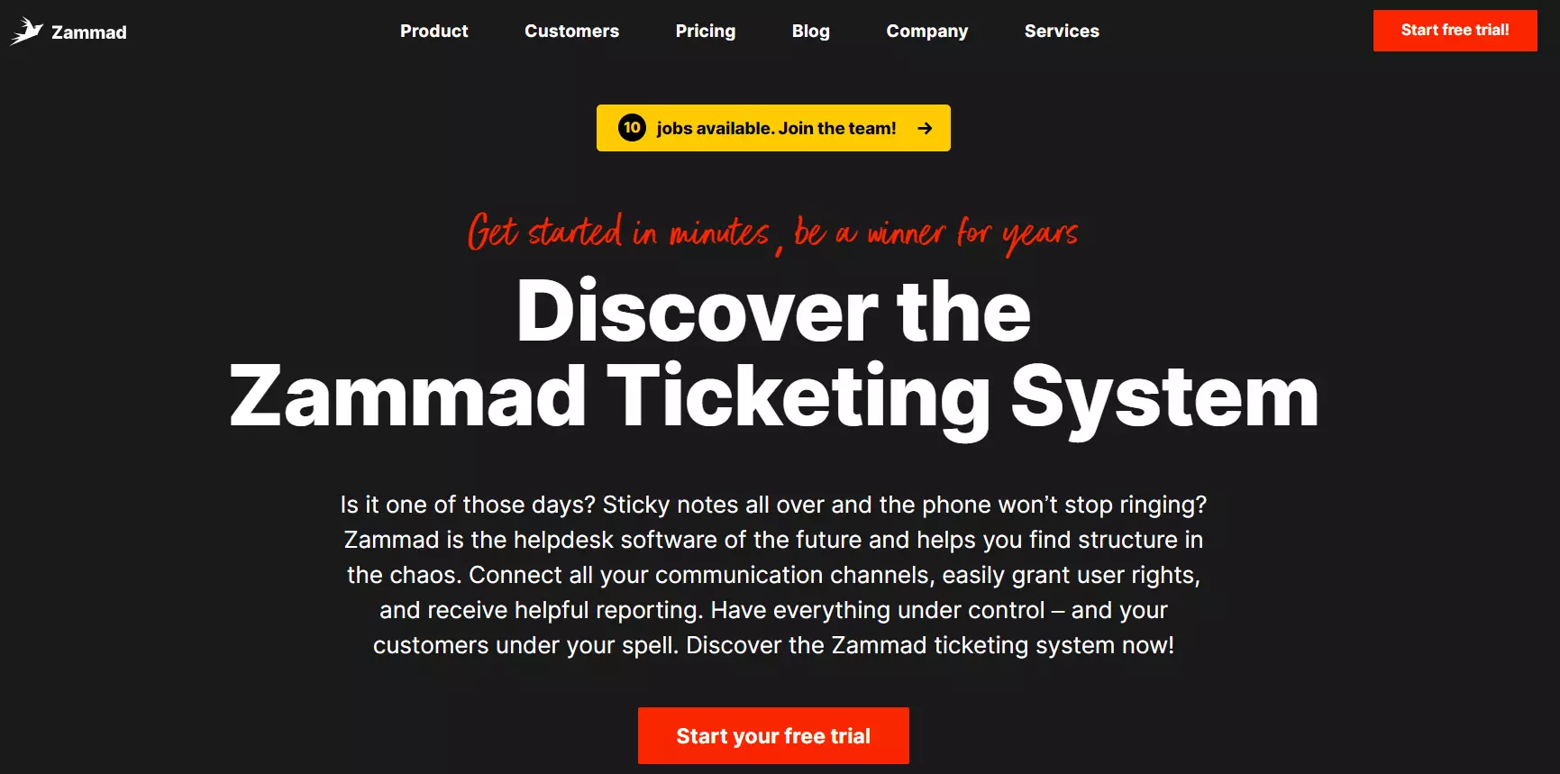 Zammad startsida - Open source enhetligt ticketing-system