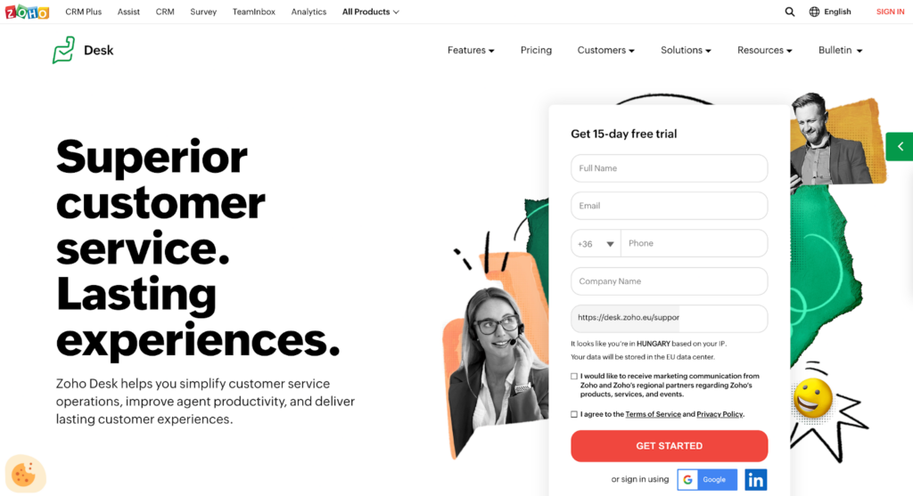 Zoho Desk ticketsystem hemsida