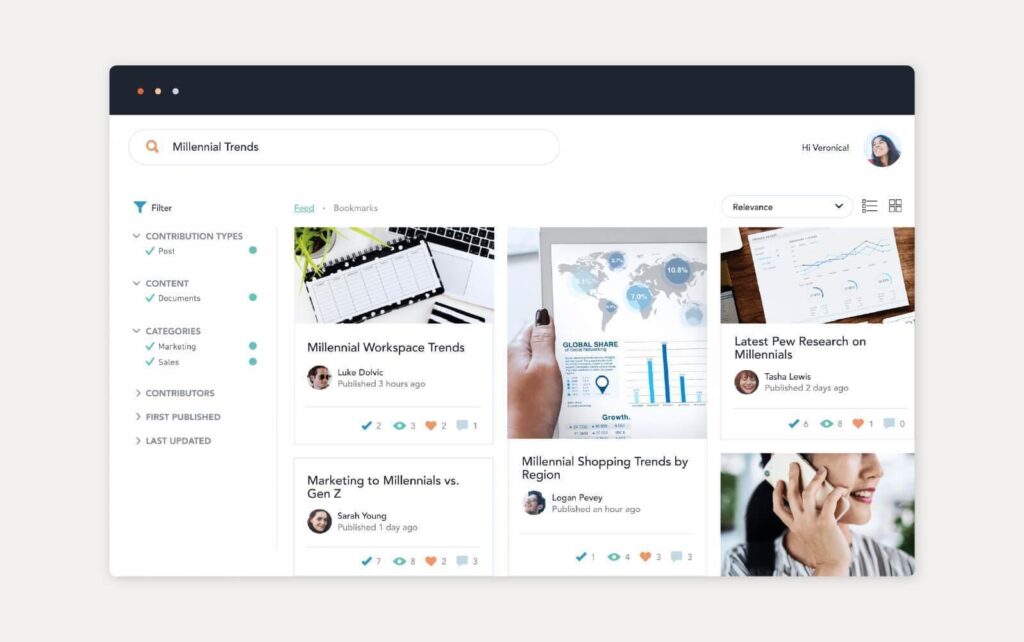 Exempel på kunskapsbaslösning tillhandahållen av Bloomfire