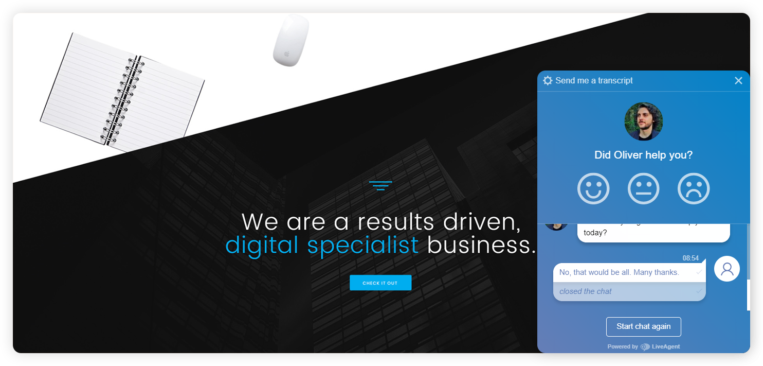 Exempel på ett företags agentranknningsfönster