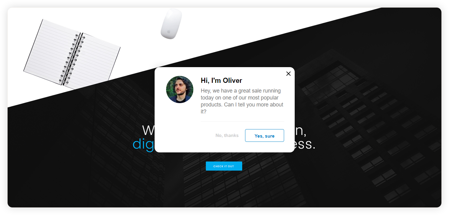 Exempel på en proaktiv chattinbjudan för företag