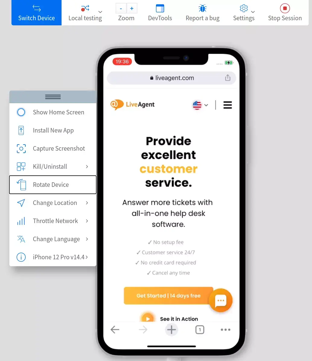 BrowserStack sidsimuleringar