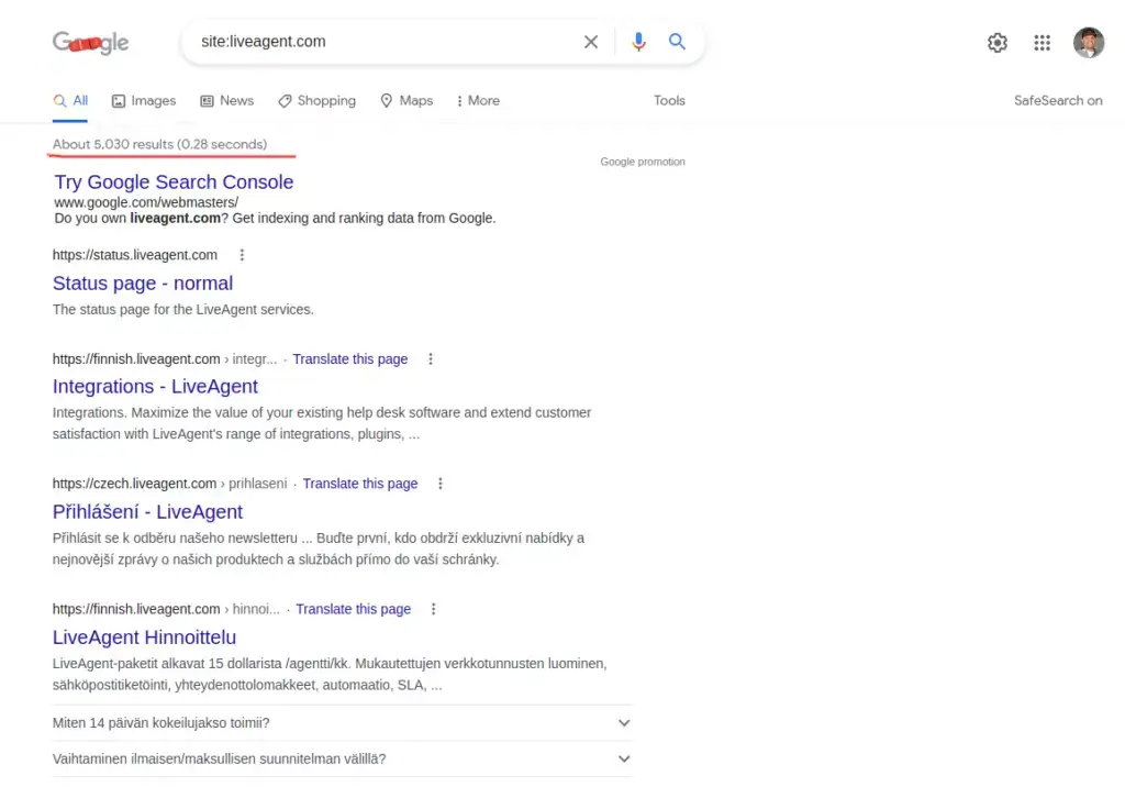 Identifiera sidor indexerade av Google Search