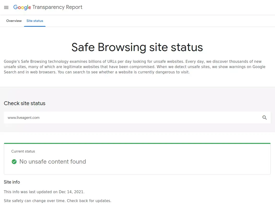Kontrollera Safe Browsing-status för din webbplats