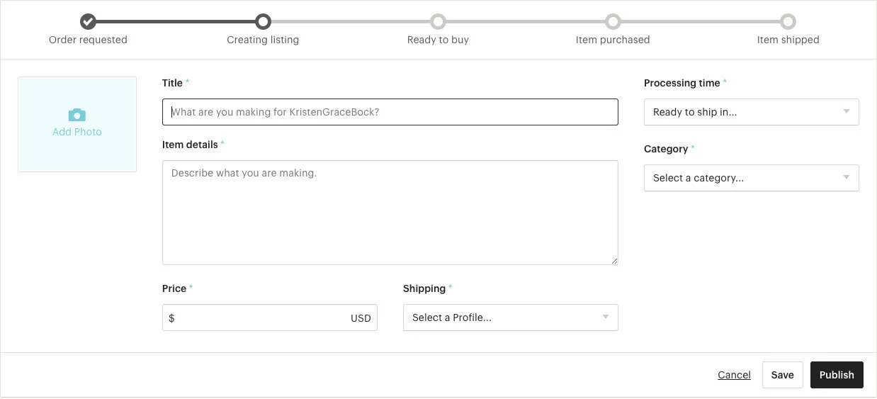 Etsy - Completing order