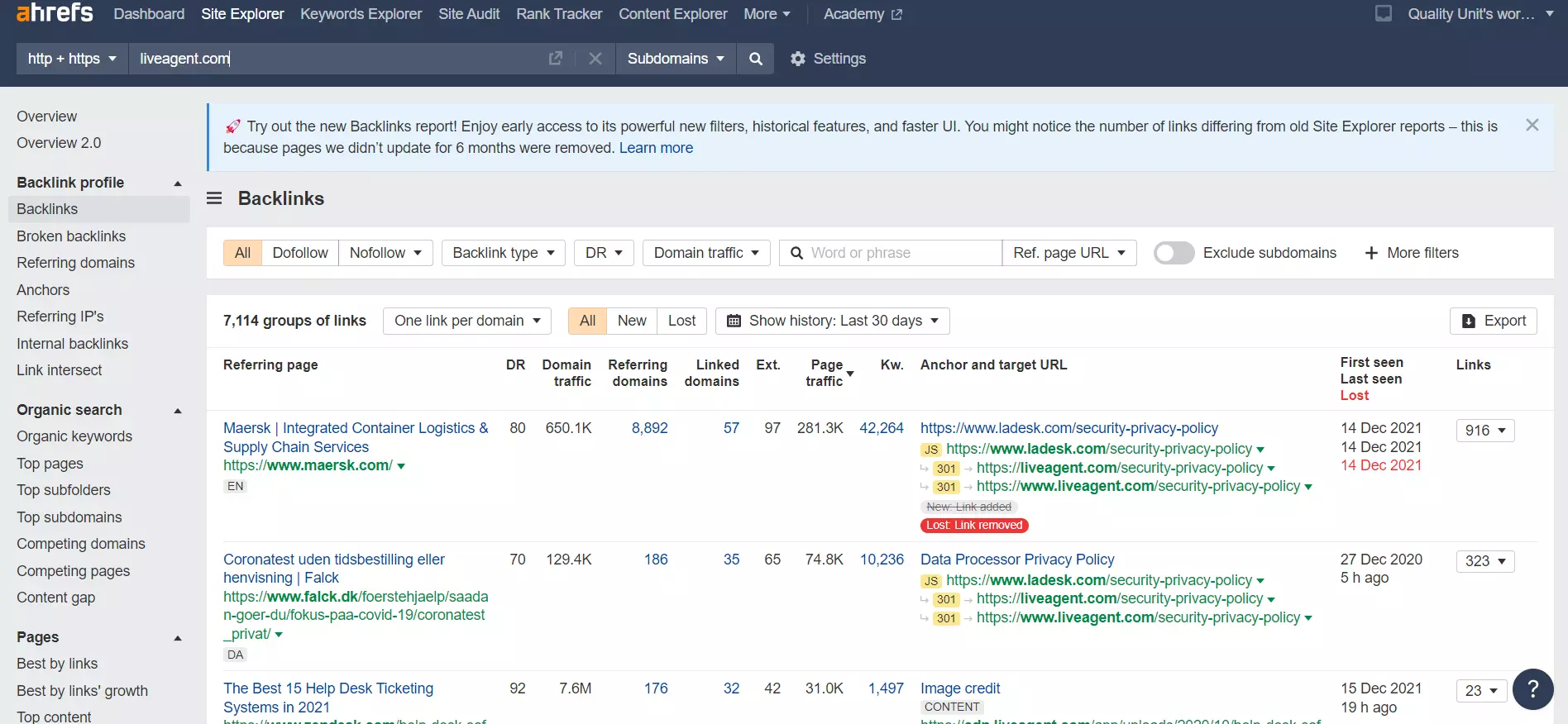 Externa bakåtlänkar Ahrefs-exempel