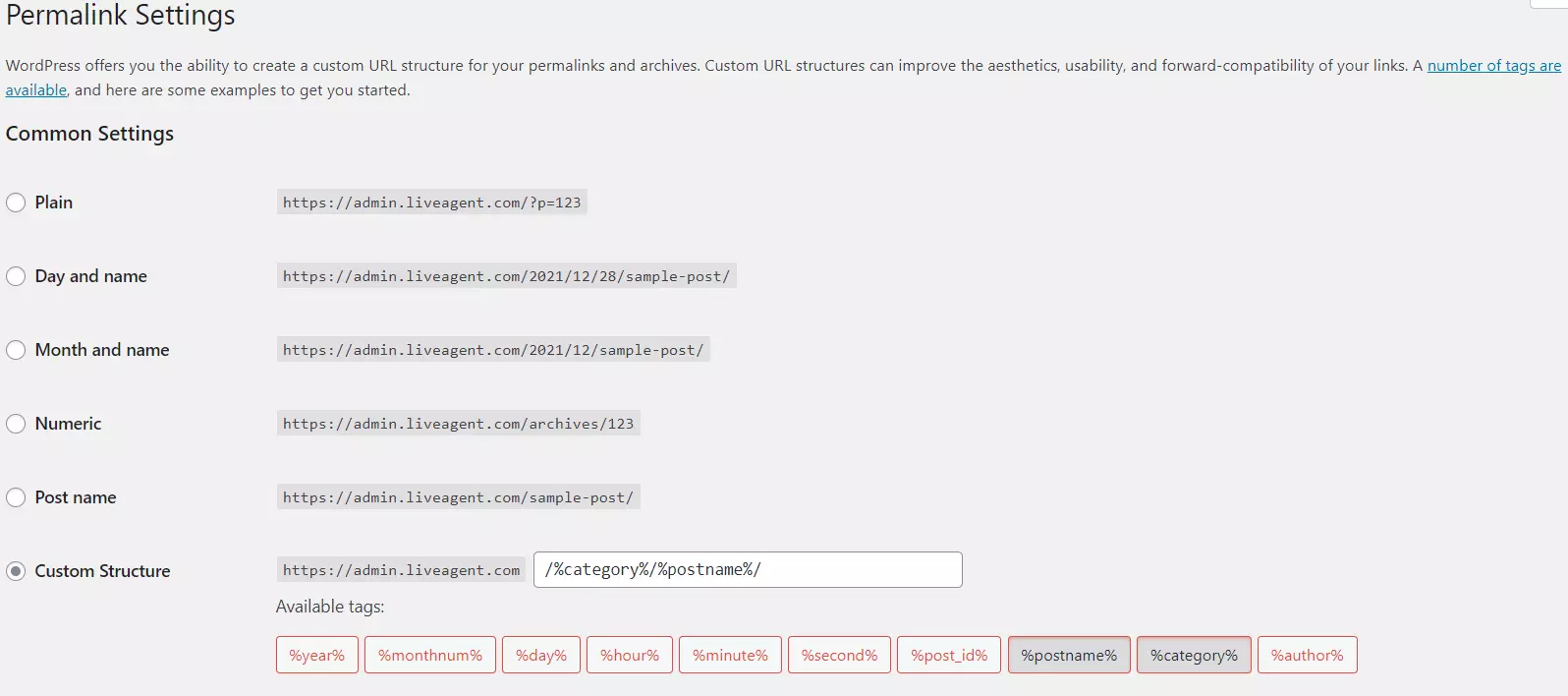 Exempel på Permalänk-inställningar