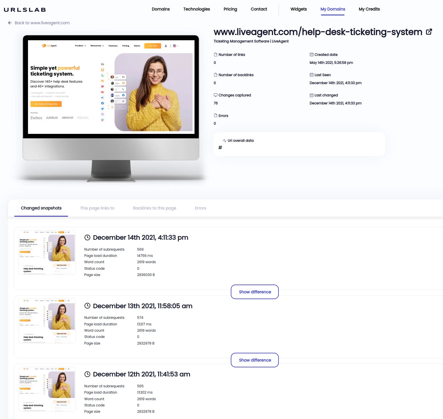 Få en skärmdump av varje sida på din webbplats dagligen