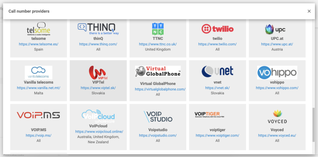LiveAgent VOIP providers
