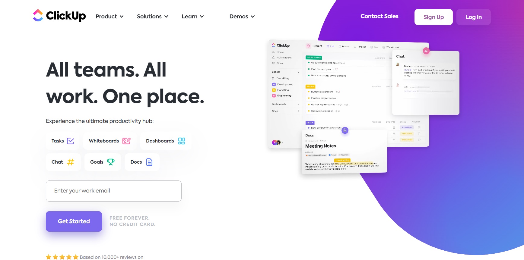 ClickUps hemsida - planera, spåra och hantera enkelt dina projekt från ett ställe.