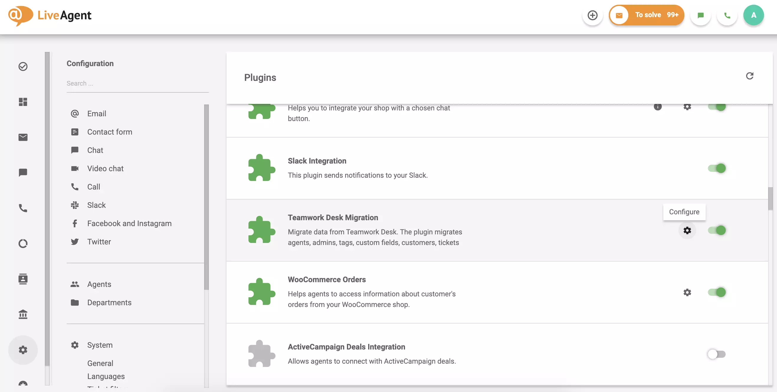 Klicka på konfiguration i det aktiva pluginet