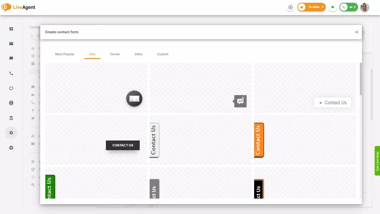 LiveAgent sidokontaktformulär