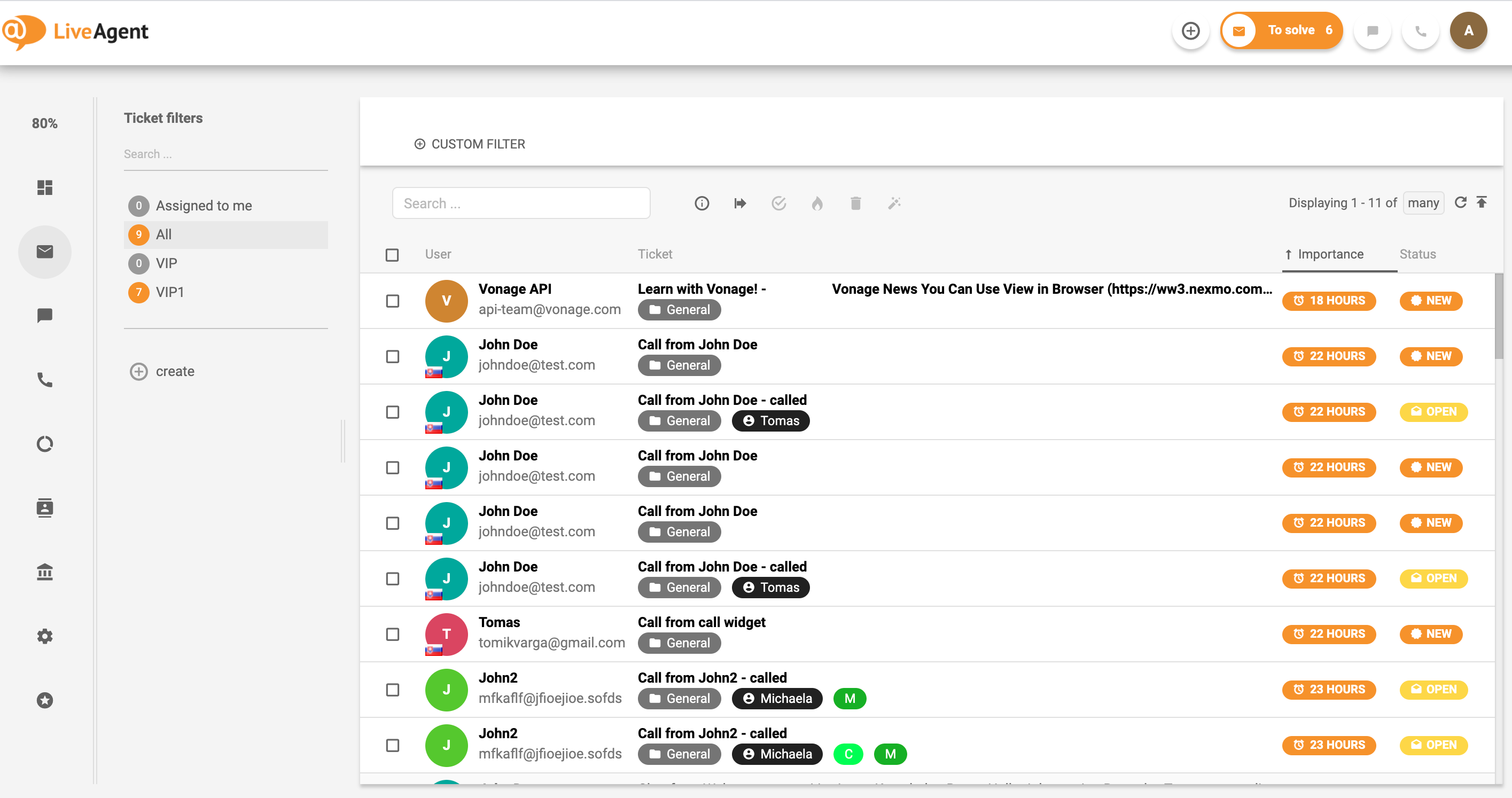 LiveAgent - Alla ärenden - Universell inkorg