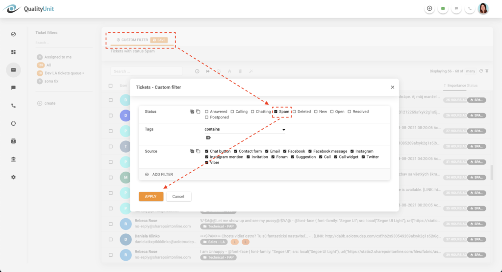 Spam filter in LiveAgent