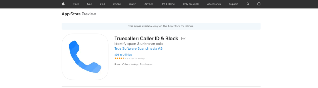 Truecaller: Caller ID & Block App Store webbplats