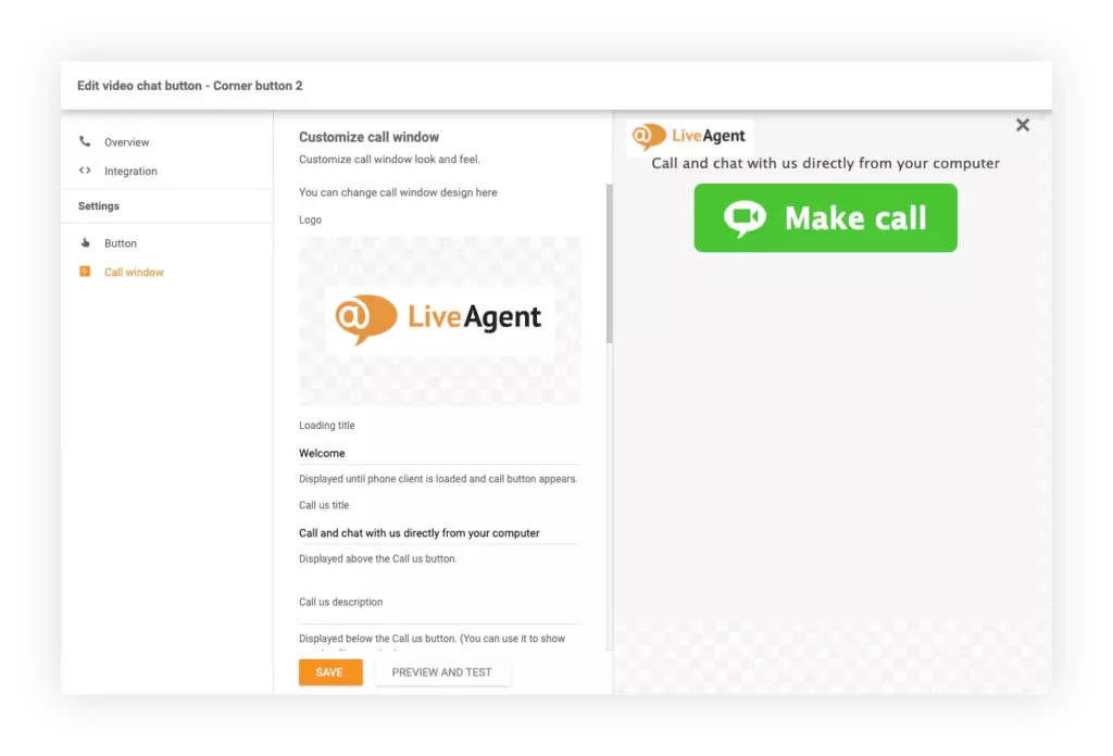 Video chat button settings in LiveAgent