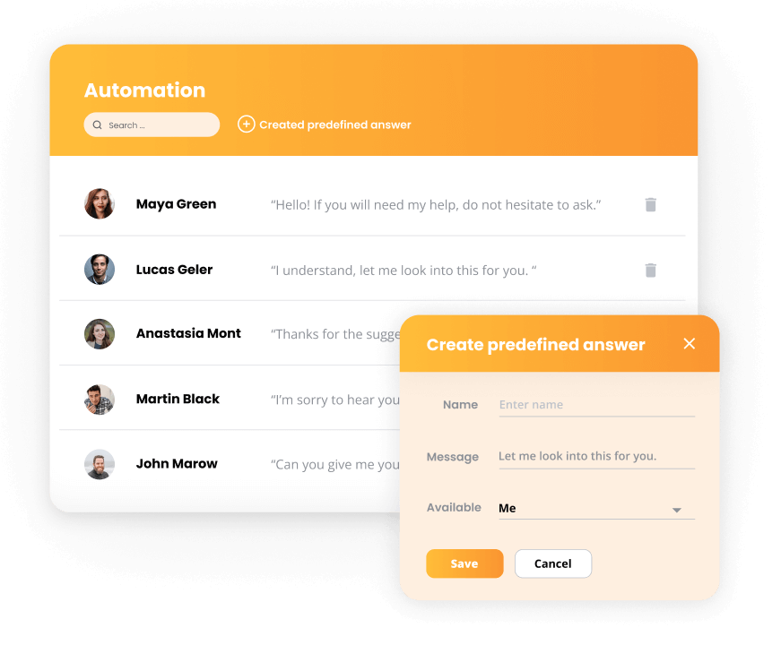 Live Agents automatiseringar - fördefinierade svar