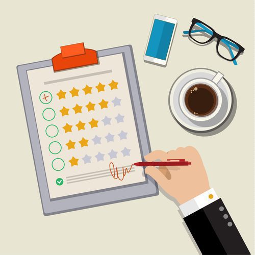 Kundfeedback-illustration - Hand som markerar utmärkt betyg i en undersökning