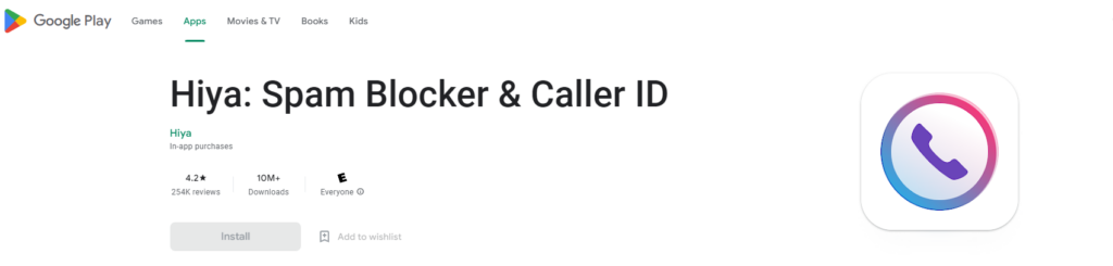 Hiya: Spam Blocker & Caller ID Google Play webbplats