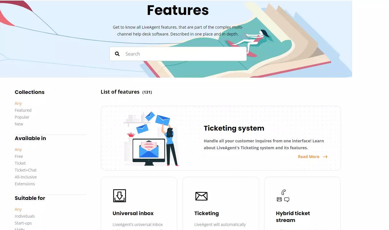 LiveAgent funktionssida