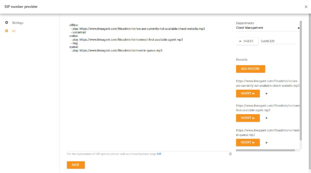 IVR setup in LiveAgent