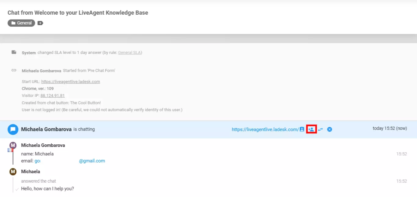 LiveAgent - bjud in en medarbetare till chatten
