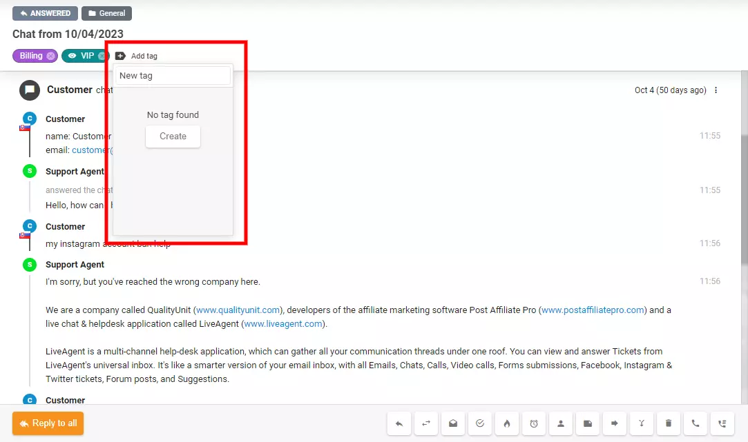 Bild visar hur man skapar en ny tagg direkt inuti ett ärende