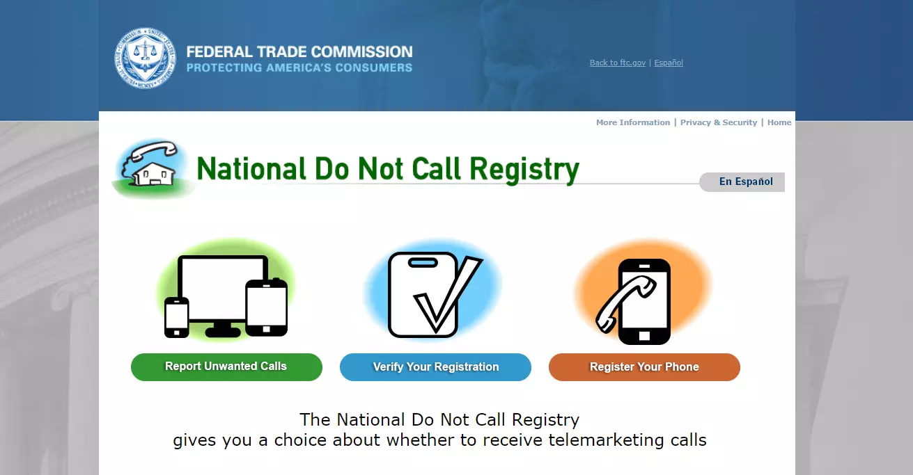 National Do Not Call Registry website