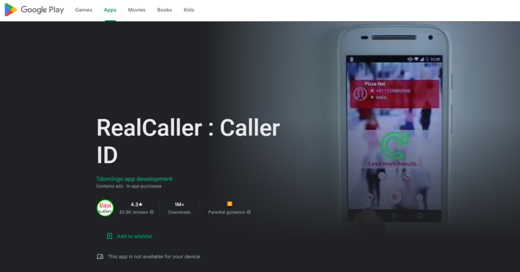 RealCaller: Caller ID Google Play webbplats