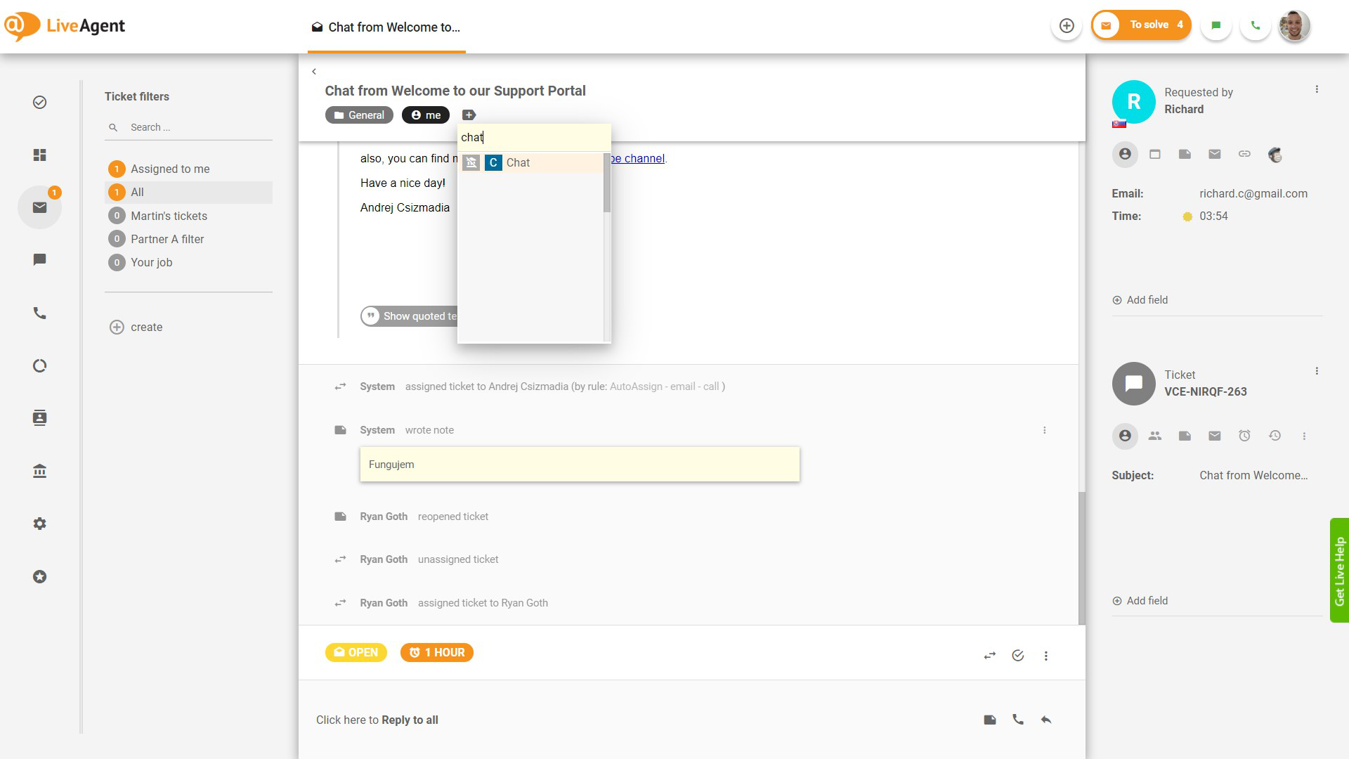 Lägga till en tagg till ett ärende i LiveAgent