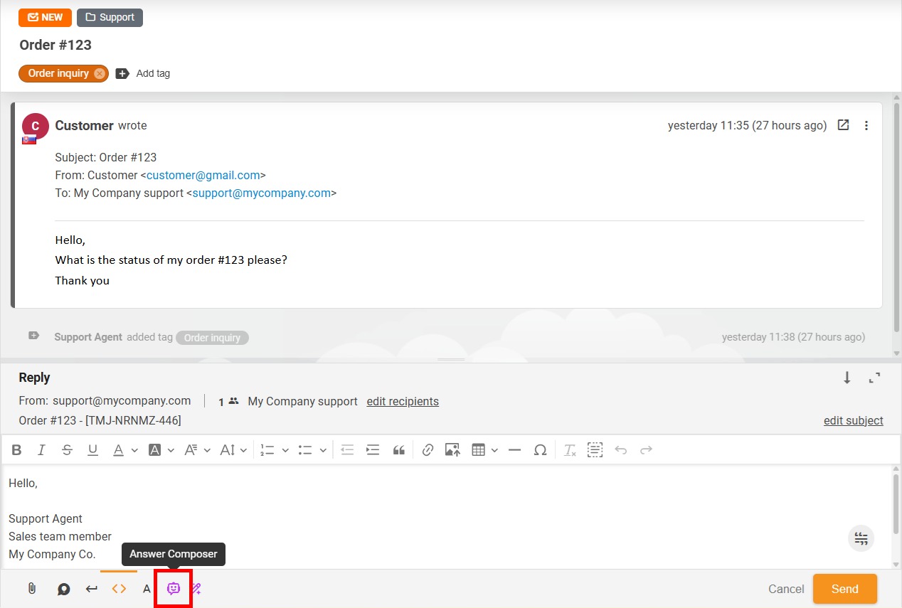 AI som utkastsvar på en ticket i LiveAgent