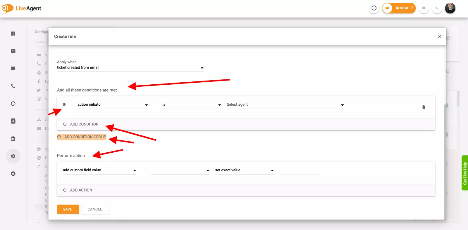 Automationsinställning i LiveAgent