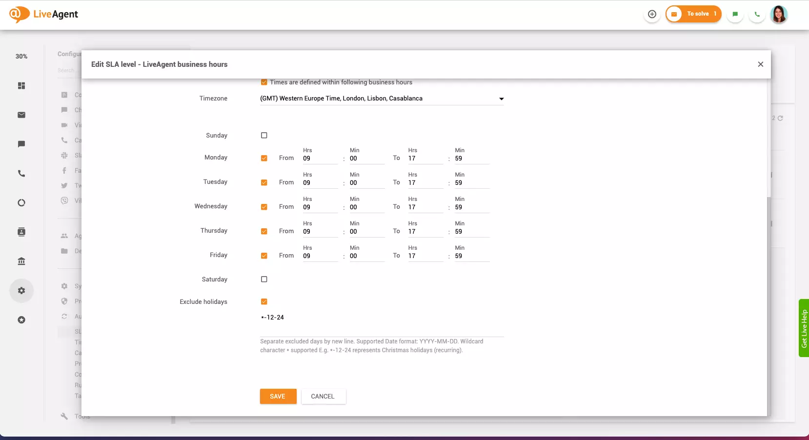 Inställning av kontorstider i LiveAgent