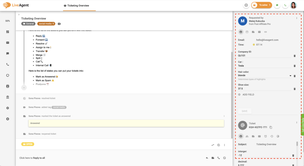CRM-exempel i LiveAgent
