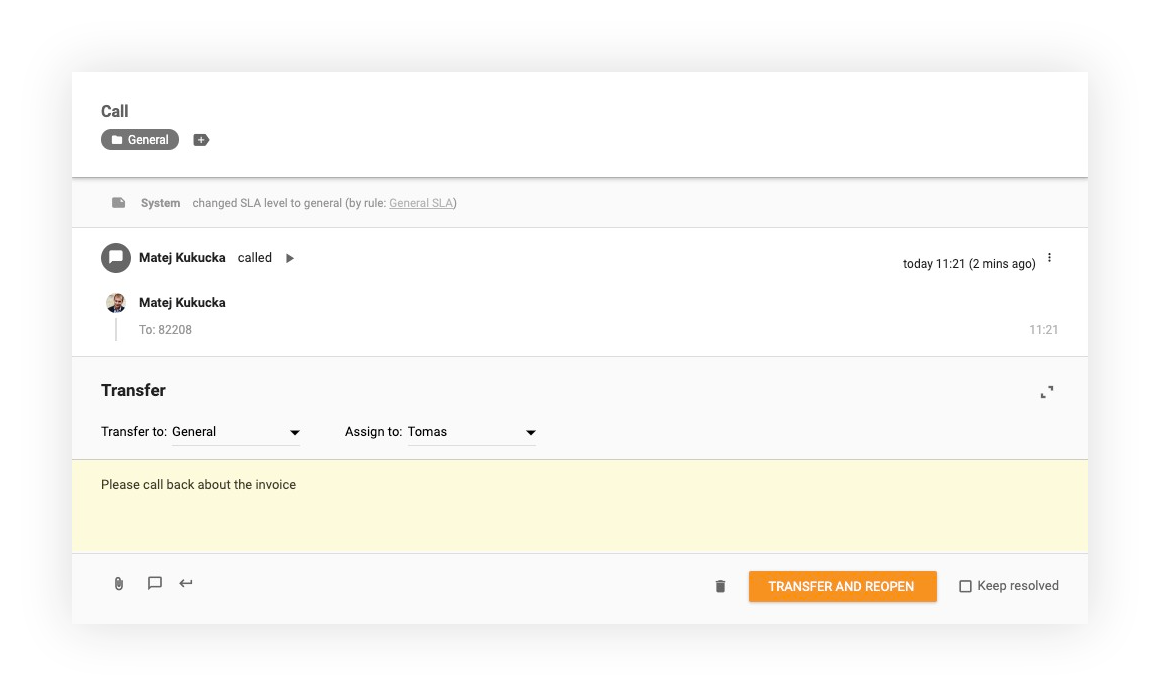 Samtalsöverföringsfunktion i LiveAgent