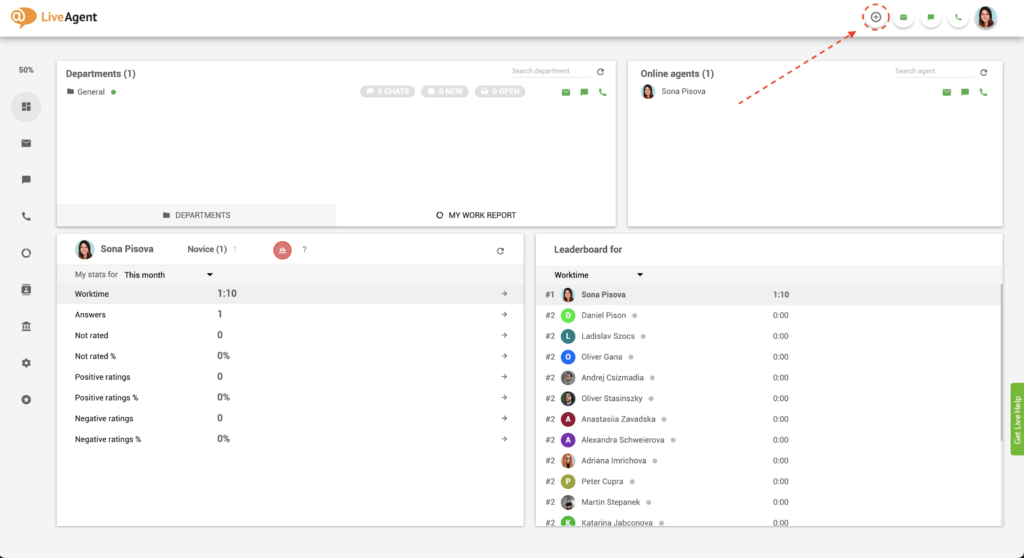 Klicka på plusknappen i LiveAgent