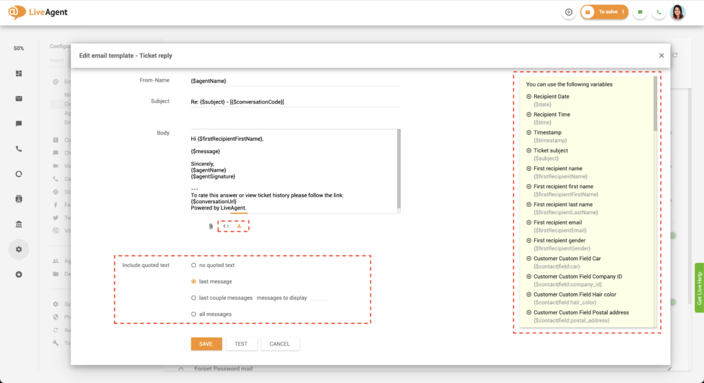 Customize email template