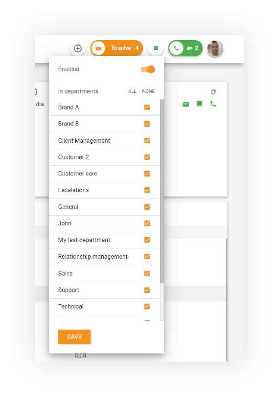 Avdelningsfunktion i LiveAgent