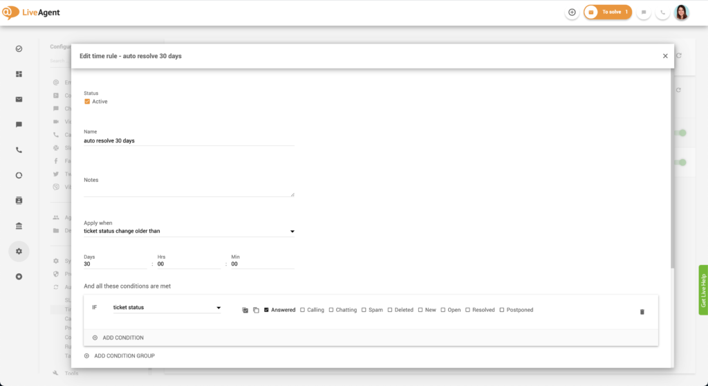 Redigera tidsregel i LiveAgent