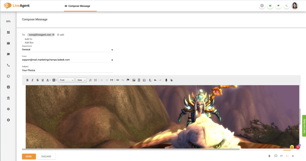 Inline-bild inklistring i LiveAgent