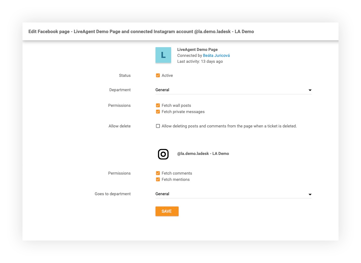 Instagram-funktion i LiveAgent