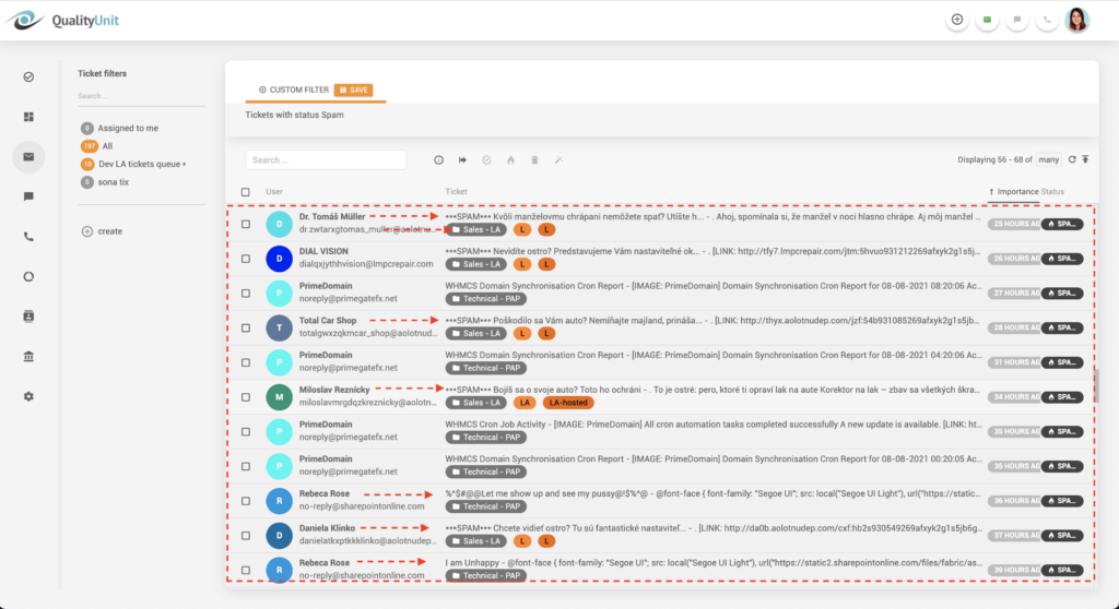 LiveAgent spam emails filtering