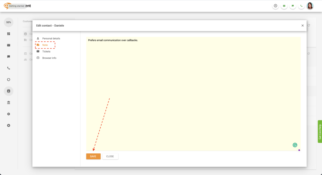 Spara kontaktanteckning i LiveAgent
