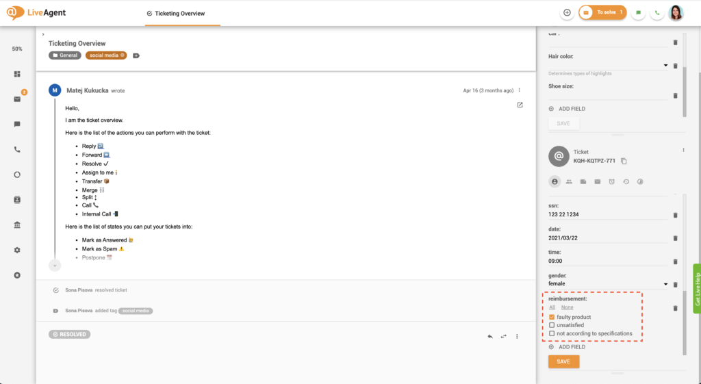 Exempel på kryssrutegrupp för ärendefält