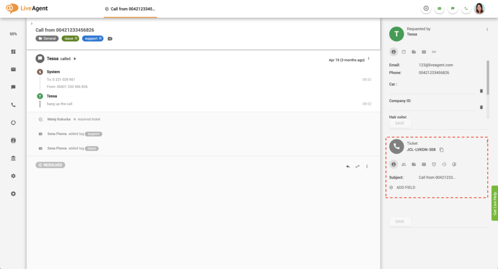 Ärendeinfopanel i LiveAgent