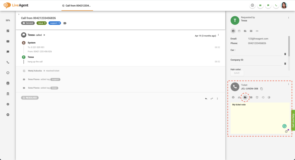 Ärendefält helpdesk-anteckning