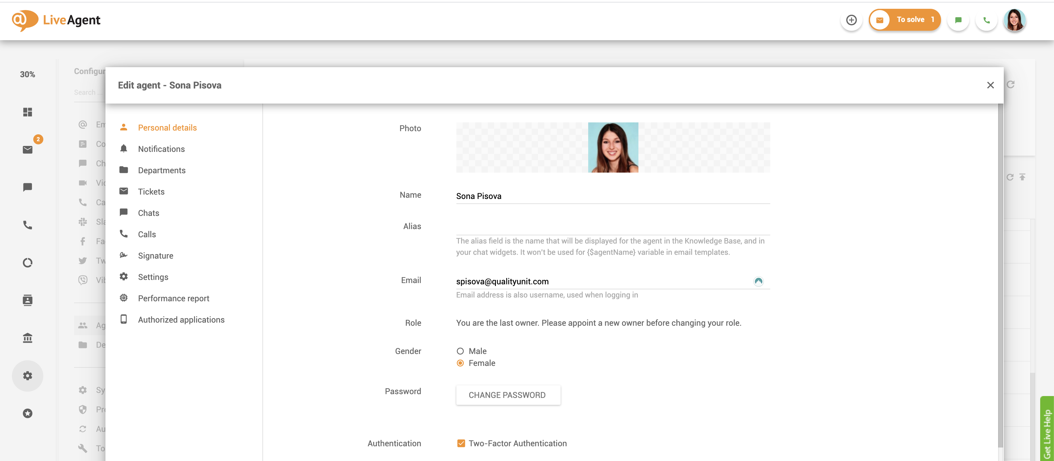 Agentens personliga uppgifter