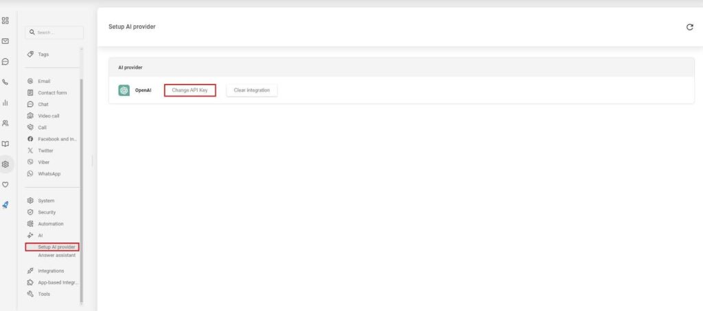 Bild som visar AI-leverantörsinställningar i LiveAgent.