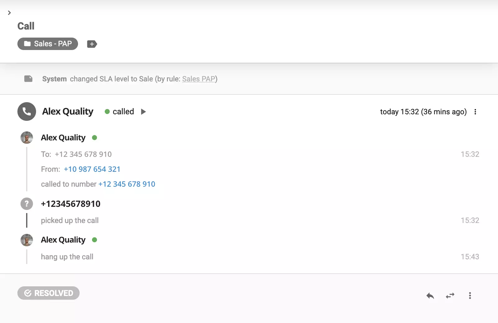 Samtalsinformationsposter i LiveAgent