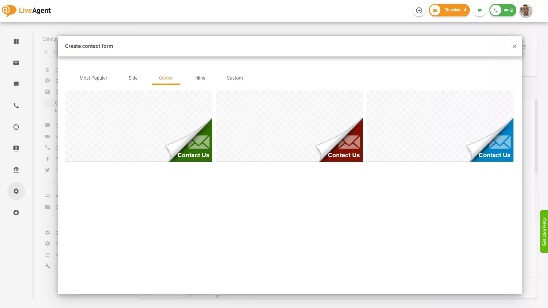Hörnkontaktformulärsknappar